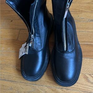 Black Leather Zip-Up Boots